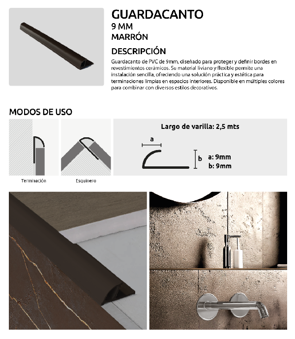 PVC 9MM MARRON,&nbsp;PERFILES H&AMP;O,&nbsp;GUARDACANTOS,&nbsp;H&AMP;O